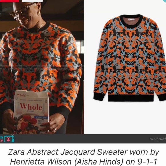 Zara Jacquard Abstract Crewneck Sweater In Black, Orange & Gray Size Large - Picture 1 of 10